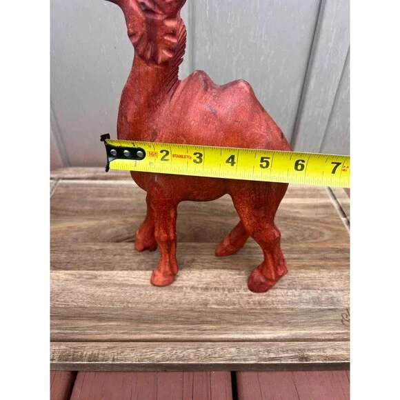 Vintage Hand Carved Wooden Camel Statue Red Toned Wood Figurine Sculpture Large - Picture 9 of 11